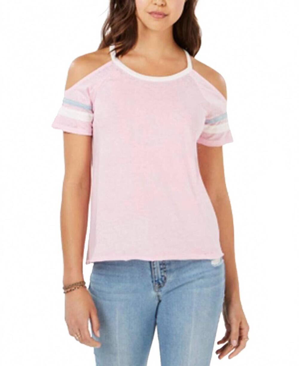 NEW HIPPIE ROSE juniors' cold-shoulder football t-shirt in mauve/aqua combo